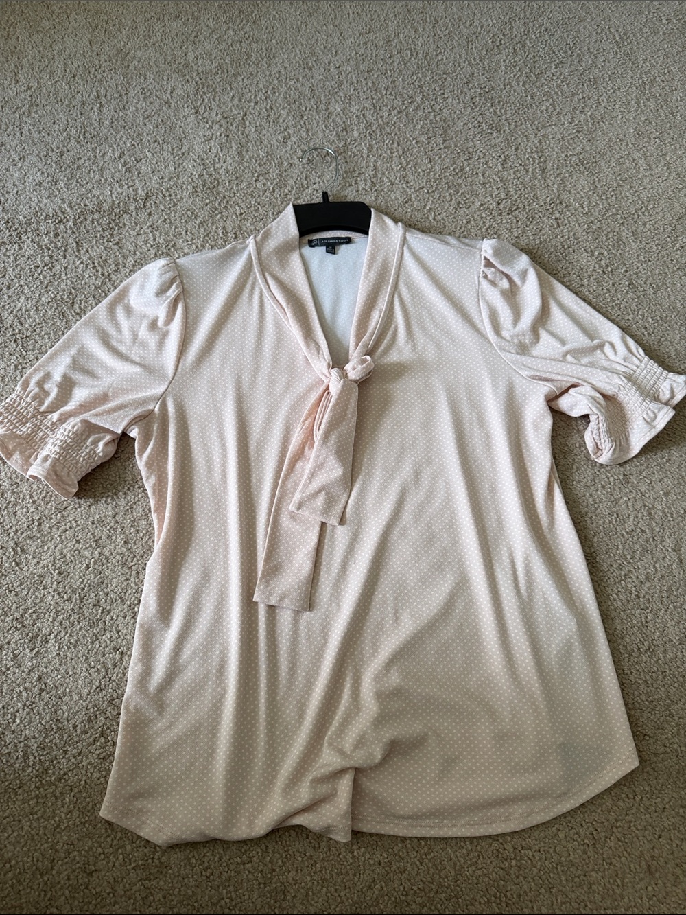Adrianna Papell Blush Dot Tie-Neck Puff Sleeve Blouse